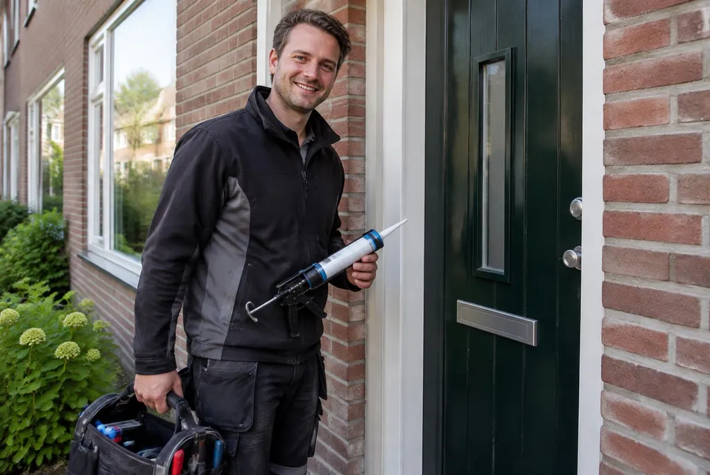 Vakman van Kitbedrijf Otterlo bij de voordeur van een woning